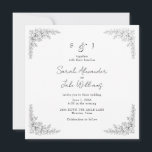 Square Vintage Floral Wedding Website Invitation<br><div class="desc">Rounded Black Vintage Floral and Black Text black and white background wedding invitation.  Wedding website on the back.  Black and white wedding.</div>