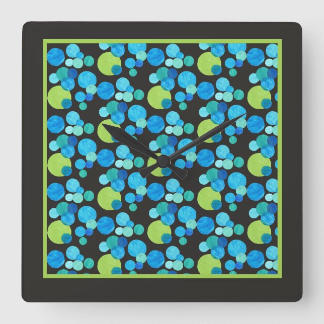 Square Wall Clock, Abstract Blue Moons Pattern Clock (Front)