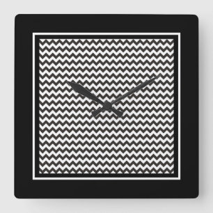 Square Wall Clock, Black and White Chevrons Clock