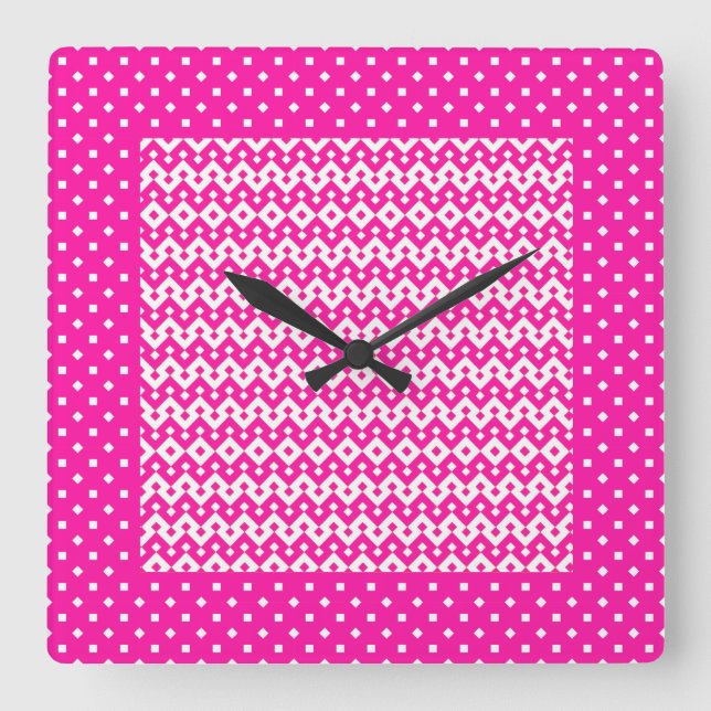 Square Wall Clock, Candy Pink Zigzags, Polka Dots Clock (Front)
