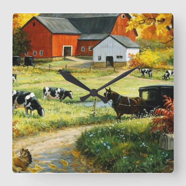 Square Wall Clock/Farmland Clock (Front)