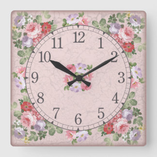 Square wall clock - floral design