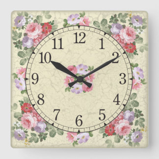 Square wall clock - floral design
