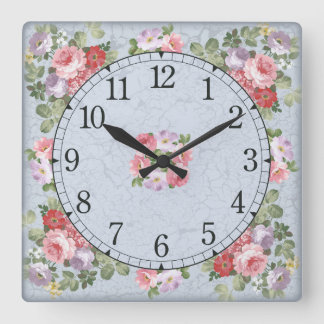 Square wall clock - floral design