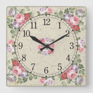 Square wall clock - floral design