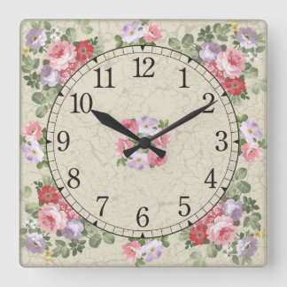 Square wall clock - floral design