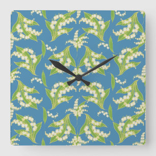 Square Wall Clock: Lilies of the Valley on Blue Clock