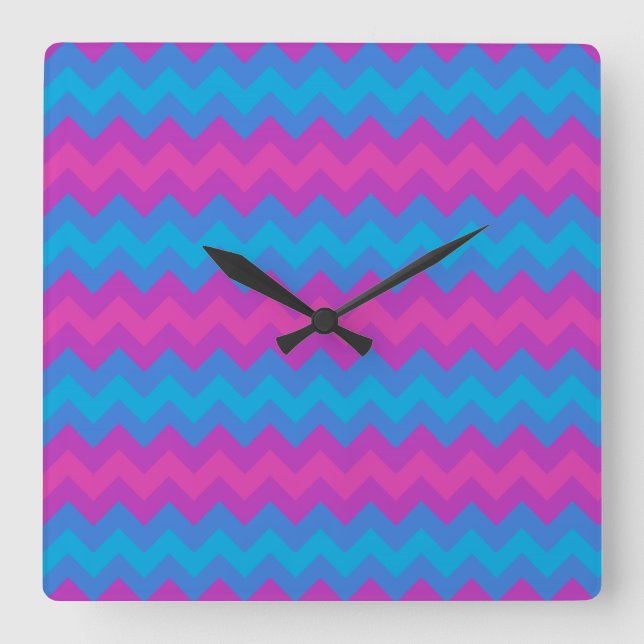 Square Wall Clock:  Magenta, Purple, Blue Chevrons Square Wall Clock (Front)