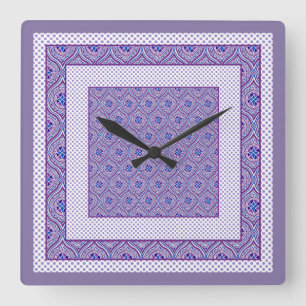 Square Wall Clock,  Mauve, White Ogees and Polkas Clock