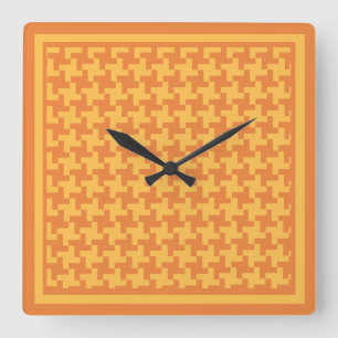 Square Wall Clock, Orange Dogstooth Check Clock