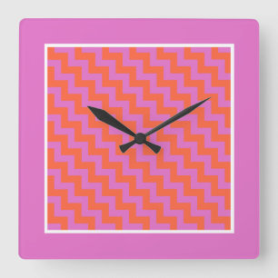Square Wall Clock, Pink, Magenta, Orange Chevrons Square Wall Clock