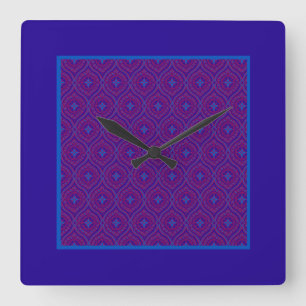 Square Wall Clock, Purple and Blue Ogee Pattern Clock