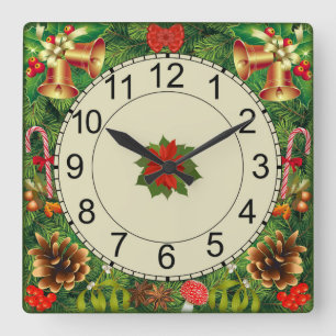 Square wall clock with Christmas motif