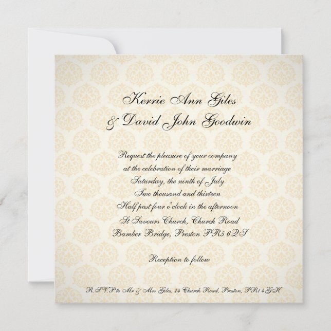 Square Wedding Invitation Vintage Orange and Cream (Front)