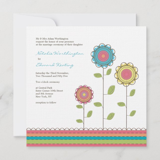 Square Wedding Rainbow Tall Flowers Invitation (Front)