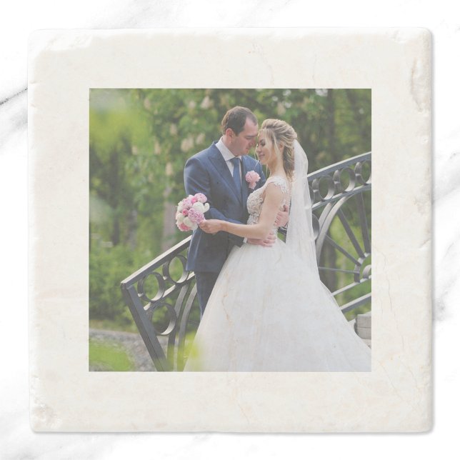 Square White Border Photo Stone Coaster (Creator Uploaded)