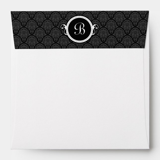 Square White Damask Flap Monogram Envelopes (Back (Top Flap))
