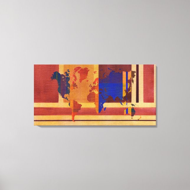 Square With Lines World Map Canvas Print (Front)
