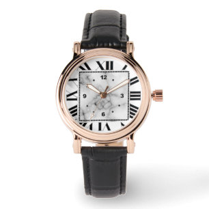 square women's leather watch marble face