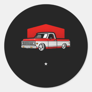 Squarebody Pickup Truck Lowered Automobiles Classic Round Sticker