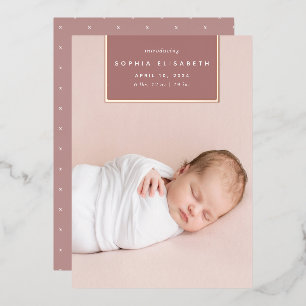 Squared Away Rose Gold Foil Birth Announcement