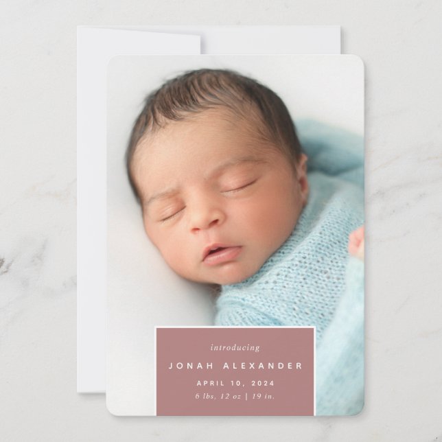 Squared Away | Vertical Photo Birth Announcement (Front)
