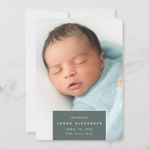 Squared Away Vertical Photo Birth Announcement
