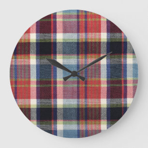 Squared Textile Texture Background. Large Clock
