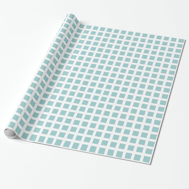 Squares 02 - Light Blue Green on White Wrapping Paper (Unrolled)