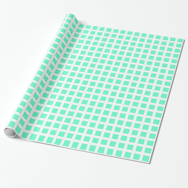 Squares 02 - Turquoise on White Wrapping Paper (Unrolled)