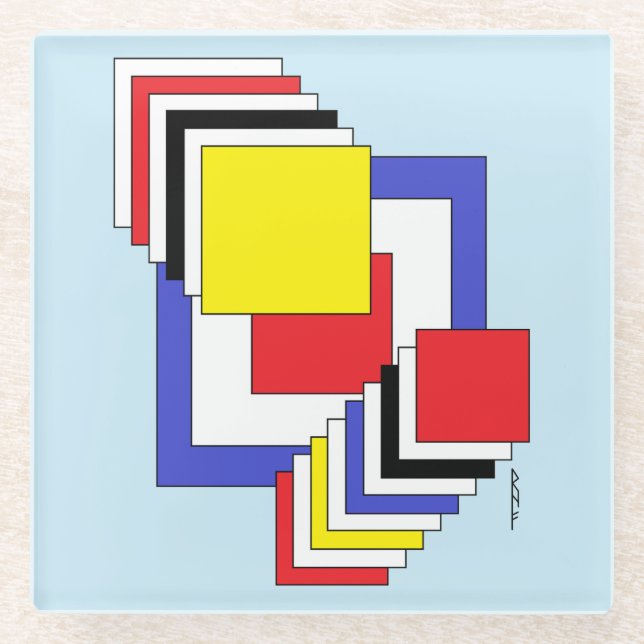 Squares Abstract Glass Coaster (Front)