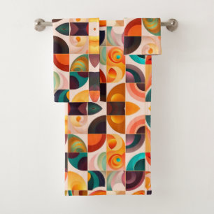 Squares Abstract Retro Modern Collection Bath Towel Set