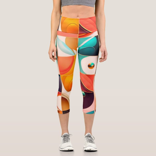 Squares Abstract Retro Popular Collection Capri Leggings (Front)