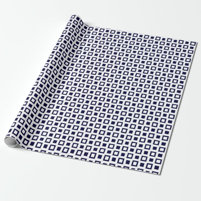 Squares and Boxes Pattern DIY Colours White Navy Wrapping Paper (Unrolled)