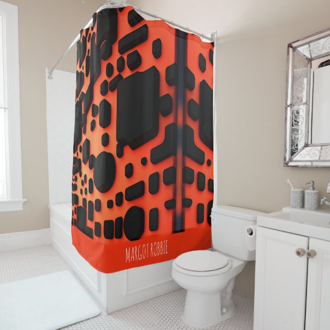 Squares and circles 3D Orange Urban Pattern Shower Curtain (In Situ)