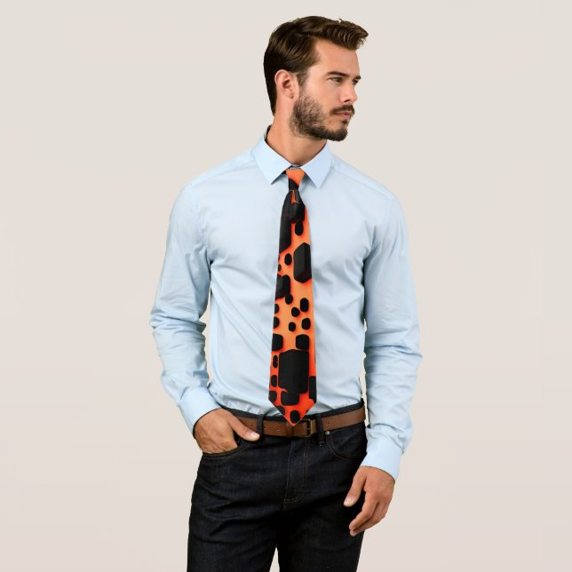 Squares and circles 3D Orange Urban Pattern Tie (In Situ)