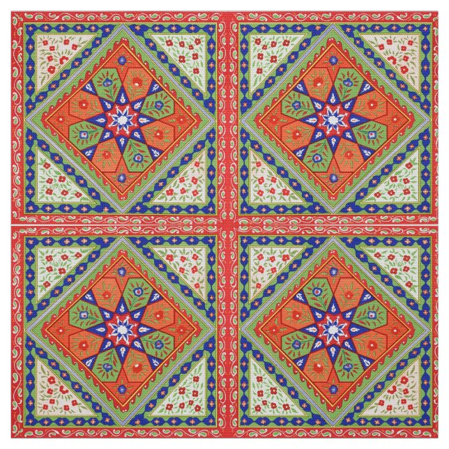 Squares And Diamonds Floral Print Fabric (Swatch)