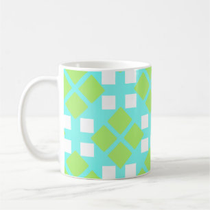 Squares and Diamonds in Cyan Coffee Mug