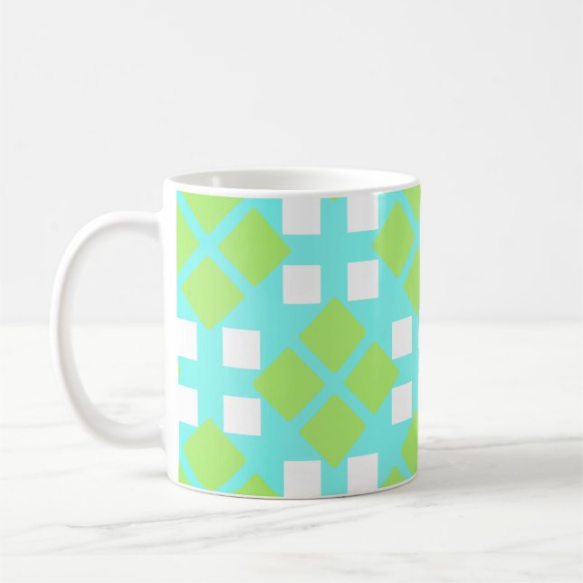 Squares and Diamonds in Cyan Coffee Mug (Left)