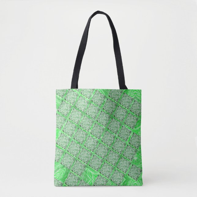 Squares, fake tile, fake green foliage    tote bag (Front)