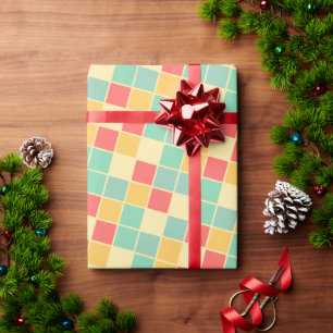 Squares Green Orange Minimal Pattern Wrapping Paper