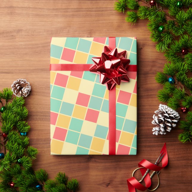 Squares Green Orange Minimal Pattern Wrapping Paper (Holiday Gift)