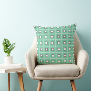 Squares In Squares - Dusty Teal White Cushion