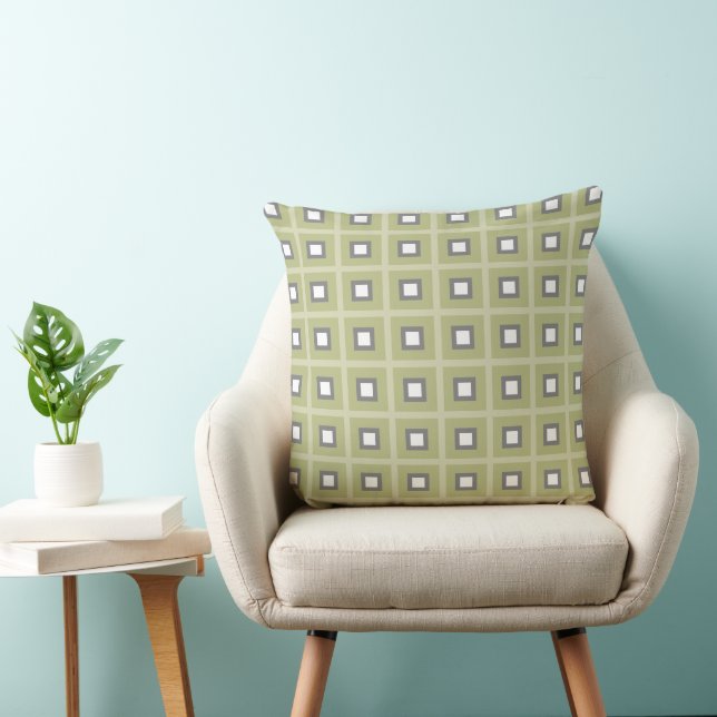 Squares In Squares - Olive Grey White Cushion (Chair)