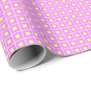 Squares In Squares Pink Yellow White On Pink Wrapping Paper