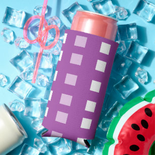 Squares on purple patterned seltzer can cooler