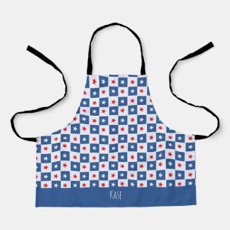 Squares & Stars Blue Red Minimal Pattern Apron