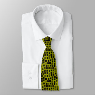 Squares v2- Black on Olive Tie