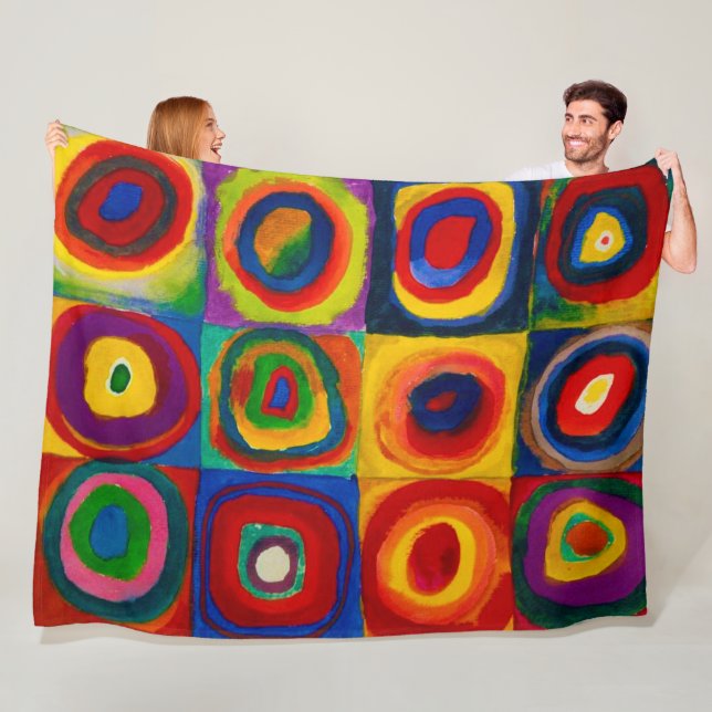 Squares with Circles, Abstract, Wassily Kandinsky Fleece Blanket (In Situ)