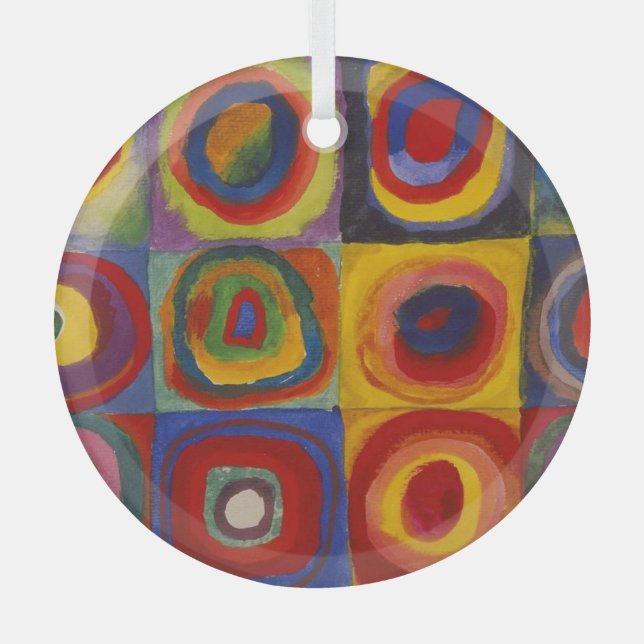 Squares With Concentric Circles Glass Tree Decoration (Front)